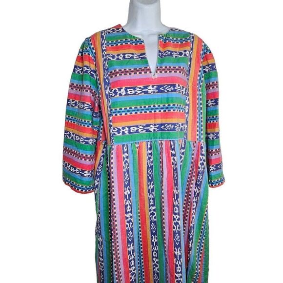 Vintage 60s Loungewear Muumuu Dress Womens XL Multi Southwestern Aztec Kaftan - Picture 2 of 12
